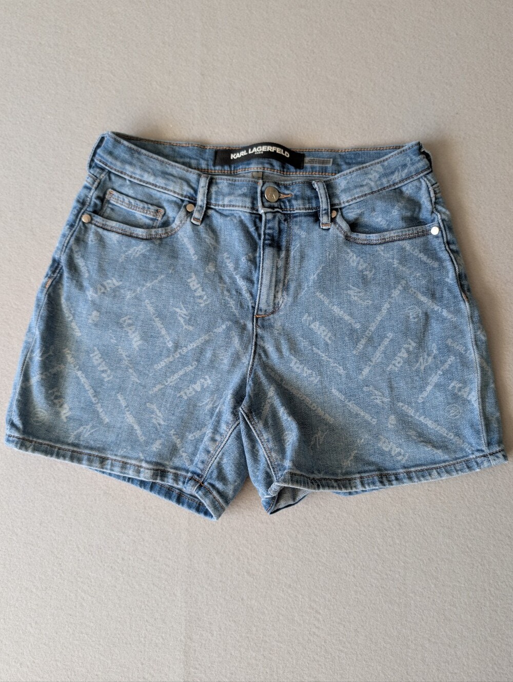 Karl Lagerfeld Paris Logo Denim Women's Everyday Shorts Sz 4 Designer Jean Short